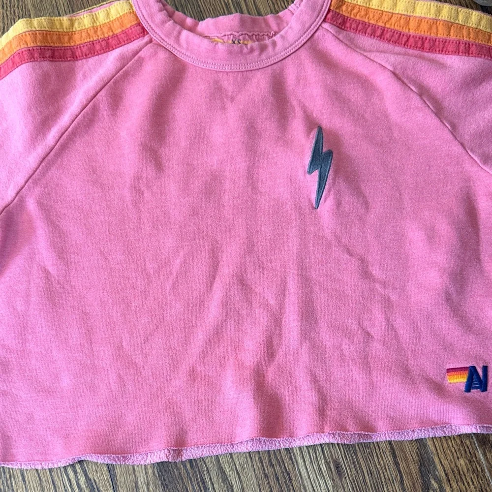 Aviator Nation XS Lightning Crop Sweatshirt with Contrast Stripe - Picture 2 of 10